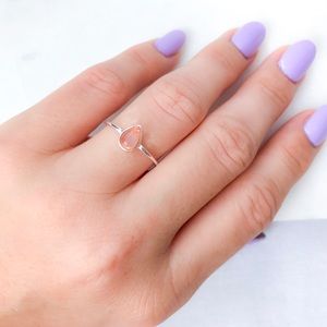 Rose Quartz tear drop ring 925 Sterling Silver